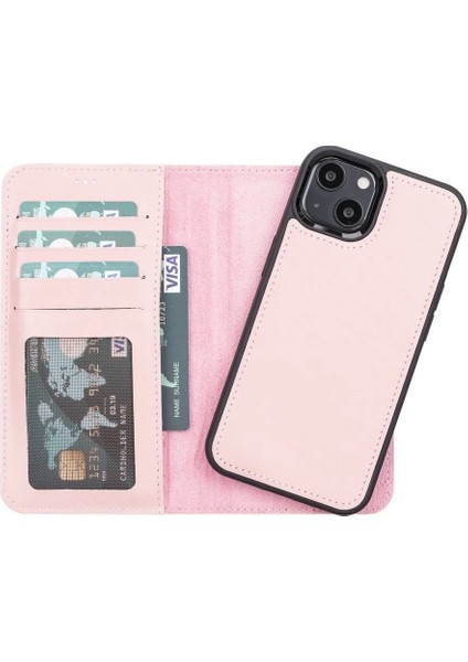 Apple iPhone 13 Uyumlu Deri Cüzdanlı Kılıf Nu2 Pembe indirimleri