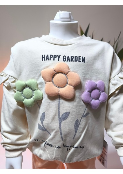 Kız Çocuk Alt Üst Takım Kolu Fırfırlı El Nakışı Kabartma Çiçek %100 Pamuk indirimleri