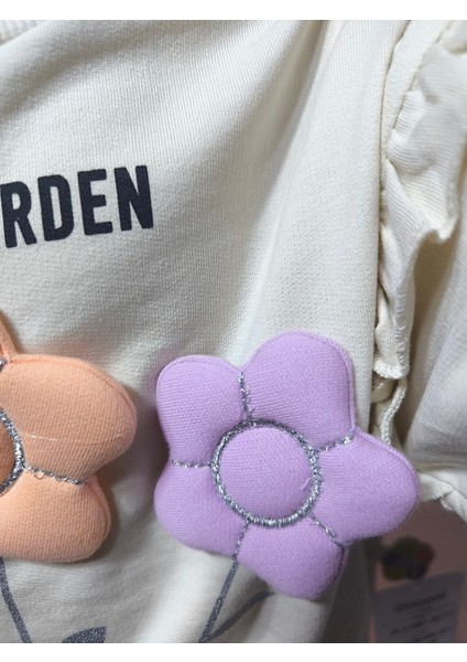 Kız Çocuk Alt Üst Takım Kolu Fırfırlı El Nakışı Kabartma Çiçek %100 Pamuk