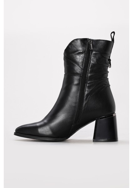 Hakiki Deri Kürklü Kadın Kalın Topuklu Bot 064KZA838