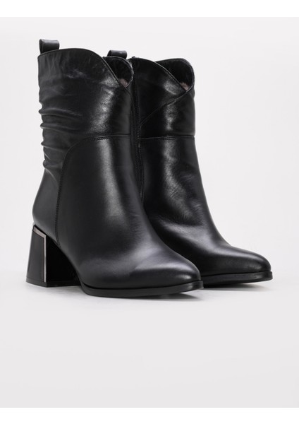 Hakiki Deri Kürklü Kadın Kalın Topuklu Bot 064KZA838