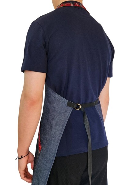 Boydan Askılı Tokalı Önlük Denim Ekose