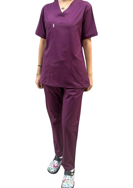 Kadın Hemşire Takım Likralı Mürdüm indirimleri