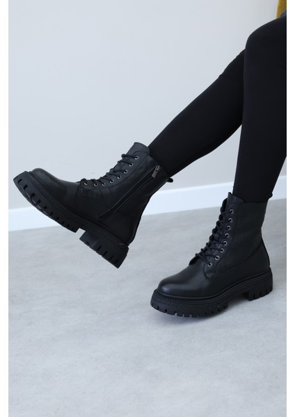 Hakiki Deri Kürklü Kadın Klasik Bot 657KZA2512