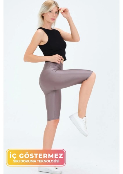 Enenstyle Fashıon Boutıque Yeni Sezon Özel Üretim Toparlayıcı Yüksek Bel Parlak Kumaş Iç Göstermeyen Dizüstü Spor Tayt