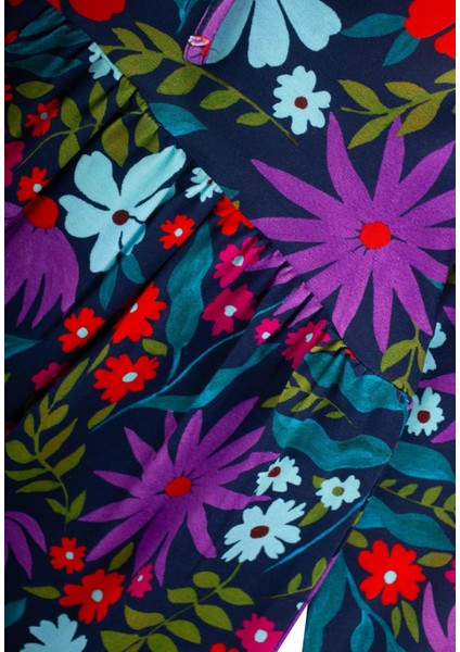 Desenli Mevsimlik Elbise 1-7 Yaş Lacivert