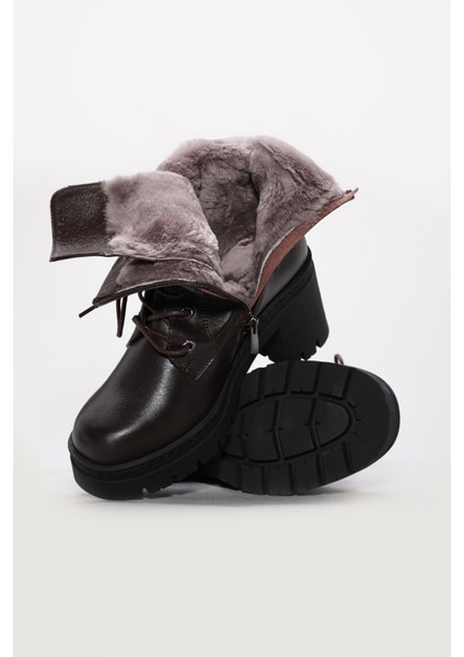 Hakiki Deri Kürklü Kadın Kalın Topuklu Bot 916KZA3866