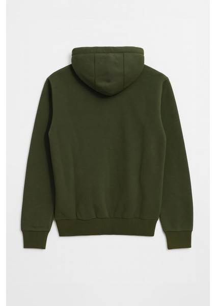 Erkek Fermuarlı Kapüşonlu Içi Polarlı Haki Sweatshirt