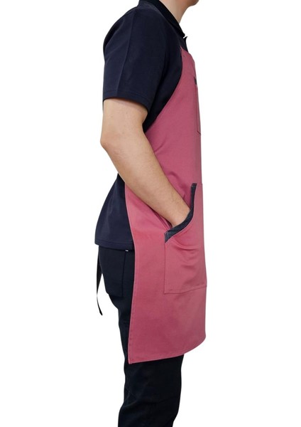 Tokalı Biye Cepli Boydan Önlük Pembe