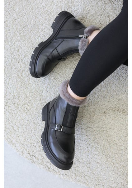 Hakiki Deri Kürklü Kadın Klasik Bot 217KZA789-34