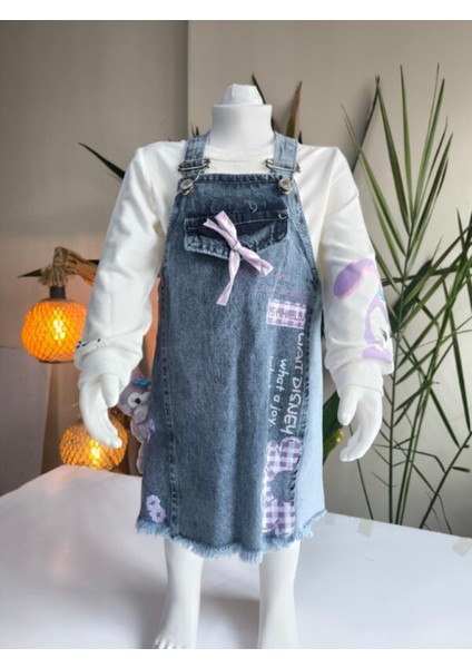 Kız Çocuk Kotlu Salopet Takım Özel Tasarım (Stella Lou Oyuncaklı Kot Elbise+Bluz) fiyatları