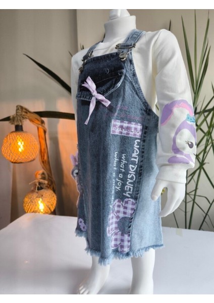 Kız Çocuk Kotlu Salopet Takım Özel Tasarım (Stella Lou Oyuncaklı Kot Elbise+Bluz) modelleri