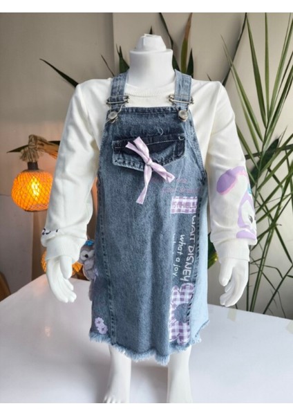 Kız Çocuk Kotlu Salopet Takım Özel Tasarım (Stella Lou Oyuncaklı Kot Elbise+Bluz) fırsatları