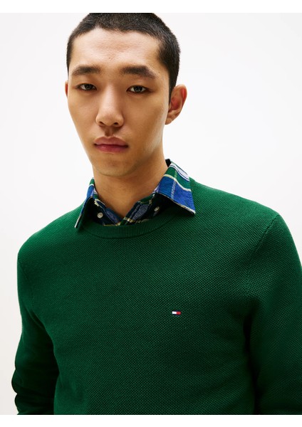 Klasik Dokulu Bisiklet Yaka Erkek Yeşil Kazak MW0MW36347MQ8 fırsatları