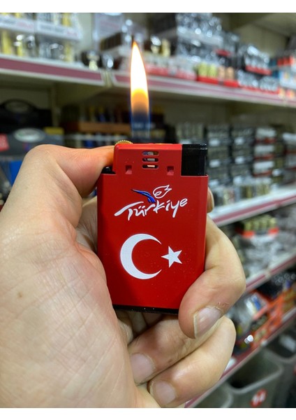 Mat Kırmızı Türk Bayraklı Çift Sistem Jet Çakmak