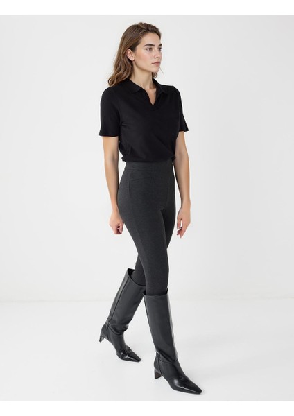Antrasit Dar Paça Yüksek Bel Dar Kesim Örme Tayt