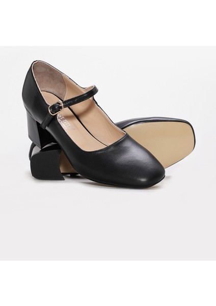Hakiki Deri Kadın Kalın Topuklu Ayakkabı 064ZA369