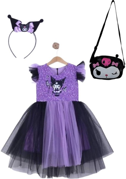 Kuromi Baskılı TaçlI Çantalı Kız Elbise 3/10 Yaş