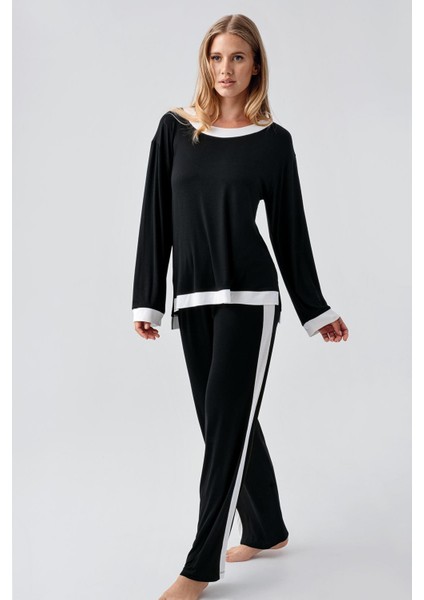Uzun Kollu Basic Esnek Viskoz Pijama Takım 18209