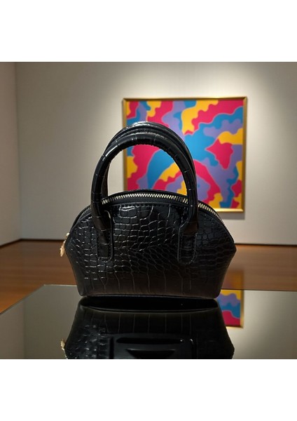 Parlak Mini Kroko Desen Kadın El Omuz Çanta