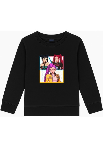 Kpop Demon Hunters Hunterix Zoey Rumi Mira Baskılı 3 Iplik Sweatshirt (4-13 Yaş) - Huntr/x