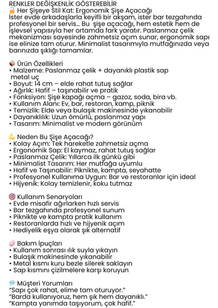 Barmen Tipi Şişe Açacağı - Ergonomik, Dayanıklı, Sofra Tipi Açacak 722320 fiyatları