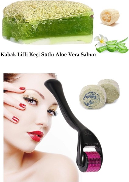 3lü Set Tüm Cilt Temizleme Bakım Taşı Aloe Vera Keçi Sütlü Lifli Sabun Cilt Yenileme Dermaroller