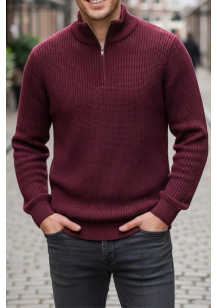 Nex Yarım Fermuarlı Dik Yaka Kalın Erkek Kazak