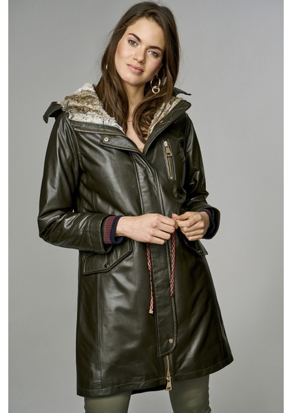 Valentina Kadın Yeşil Kürklü Deri Parka 17WGE544147