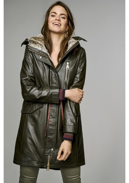 Valentina Kadın Yeşil Kürklü Deri Parka 17WGE544147 fiyatları
