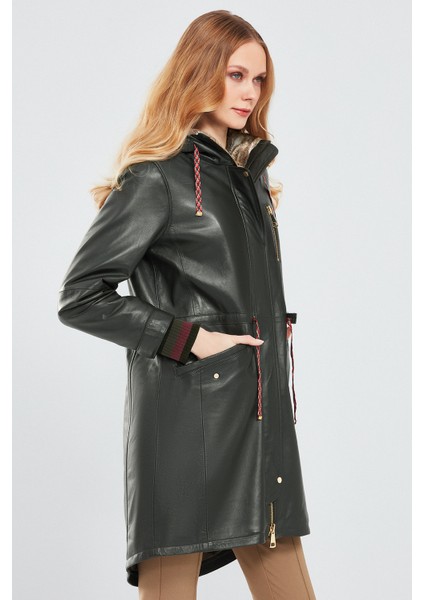 Valentina Kadın Yeşil Kürklü Deri Parka 17WGE544147