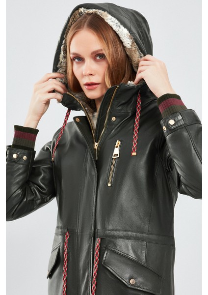 Valentina Kadın Yeşil Kürklü Deri Parka 17WGE544147