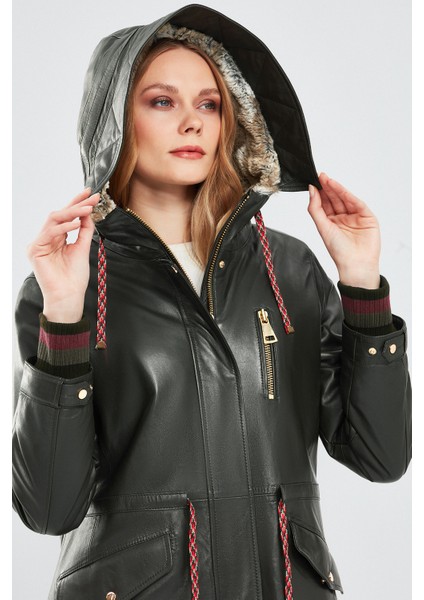 Valentina Kadın Yeşil Kürklü Deri Parka 17WGE544147