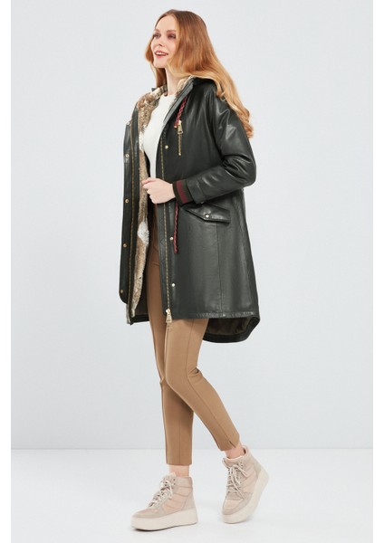 Valentina Kadın Yeşil Kürklü Deri Parka 17WGE544147