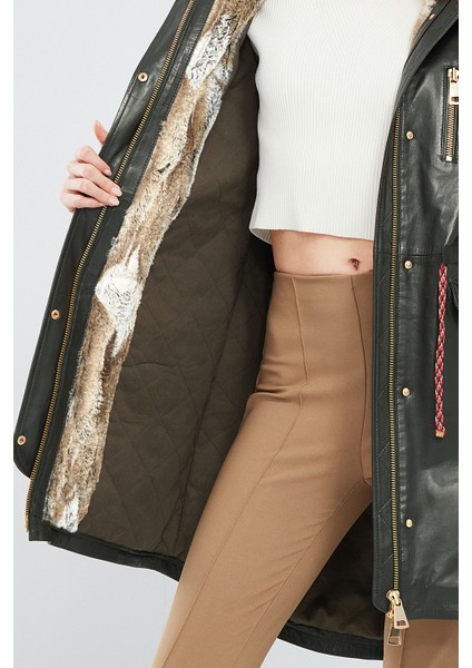 Valentina Kadın Yeşil Kürklü Deri Parka 17WGE544147