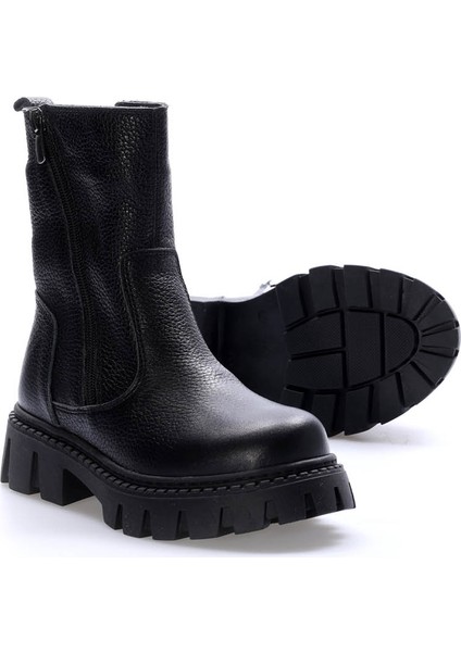 Hakiki Deri Kürklü Unisex Çocuk Kar Bot 612KFA1634-2