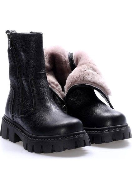 Hakiki Deri Kürklü Unisex Çocuk Kar Bot 612KFA1634-2