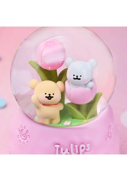 Tulips Ayıcık ve Lale Temalı Işıklı Müzikli Püskürtmeli Büyük Boy Kar Küresi fiyatları