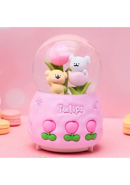 Tulips Ayıcık ve Lale Temalı Işıklı Müzikli Püskürtmeli Büyük Boy Kar Küresi modelleri