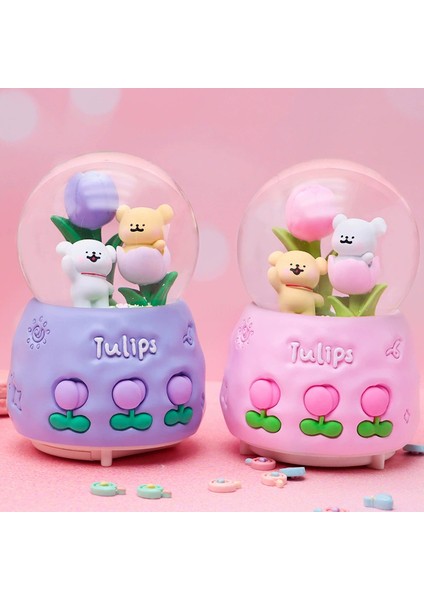 Tulips Ayıcık ve Lale Temalı Işıklı Müzikli Püskürtmeli Büyük Boy Kar Küresi fırsatları