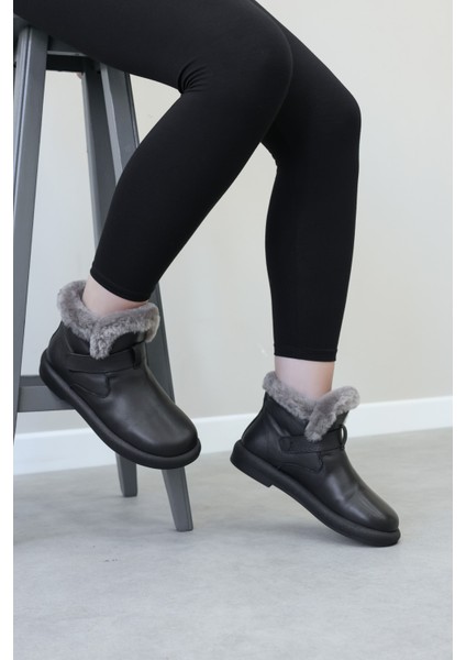 Hakiki Deri Kürklü Kadın Klasik Bot 710KZA2000