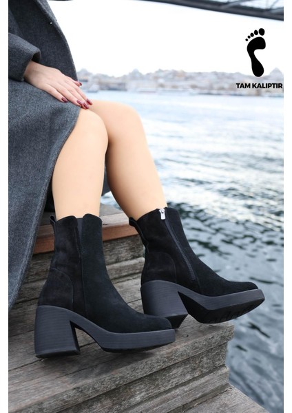 Deri Kürklü Kadın Kalın Topuklu Bot 217KZA0657-03