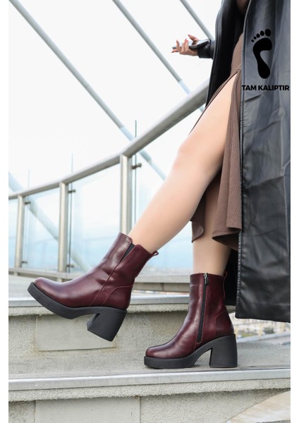 Deri Kürklü Kadın Kalın Topuklu Bot 217KZA0657-03