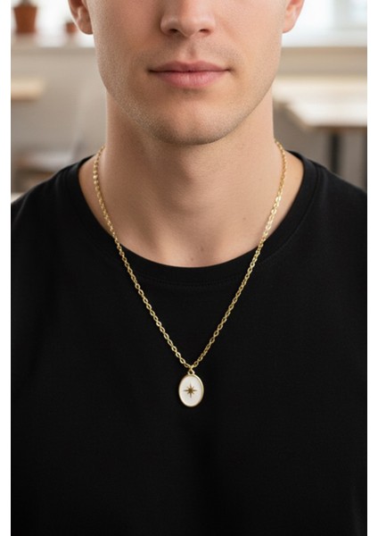 ERKEK GOLD KAPLAMA BEYAZ MİNELİ KUTUP YILDIZI KOLYE 65 CM PMEKL25509 modelleri