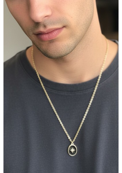 ERKEK SİYAH MİNELİ GOLD KAPLAMA KUTUP YILDIZI KOLYE 65 CM PMEKL25500 modelleri