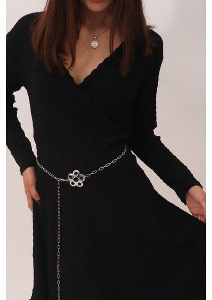 Pınkmark Kadın Gümüş Çiçek Ayarlanabilir Zincir Kemer PMKM25798