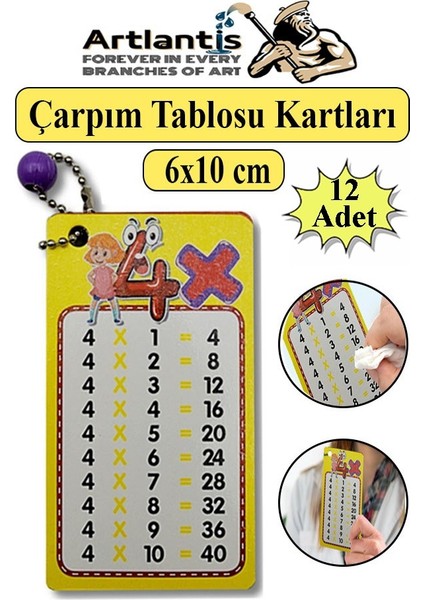 Zincirli Çarpım Tablosu 12 Adet 6X10 cm Cep Zircirli Çarpım Tablosu Yaz Sil Özellikli Karne Hediyesi Çarpım Kartları