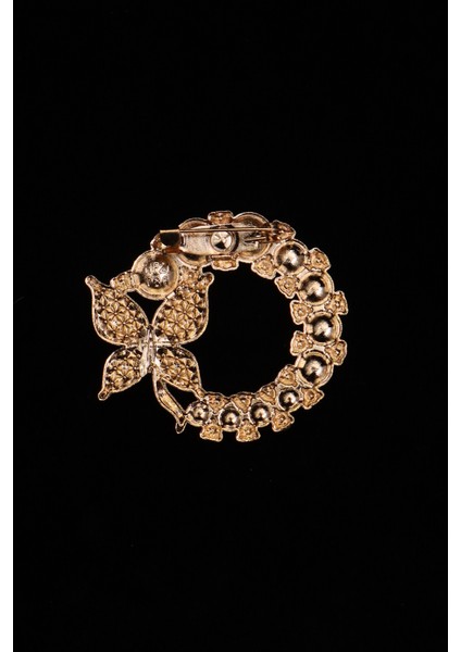 Pınkmark Kadın Gold Inci Zirkon Taşlı Yuvarlak Kelebekli Iğneli Yaka Süsü Broş PMBRS25701 fırsatları