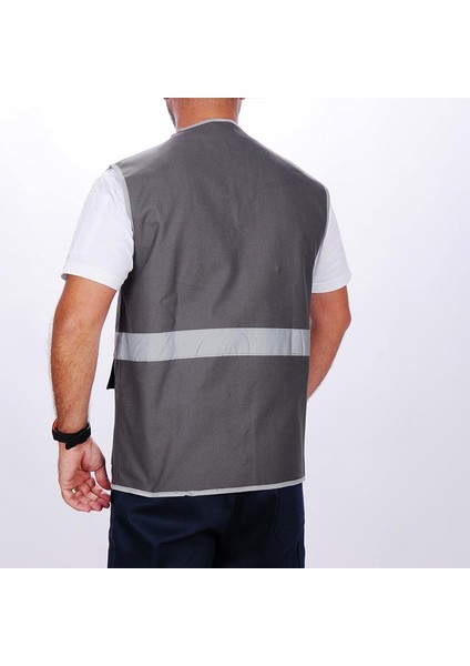 Işçi Çok Cepli Reflektörlü Alet Yeleği Gri