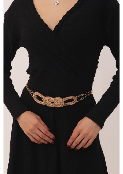 Pınkmark Kadın Hasır Gold Ayarlanabilir Zincir Kemer PMKM25786